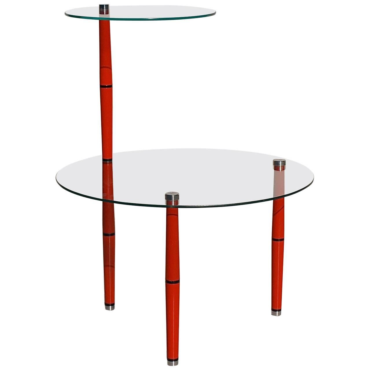 Glass Side Table with Bright Colored Legs, Mid-20th Century, Italy