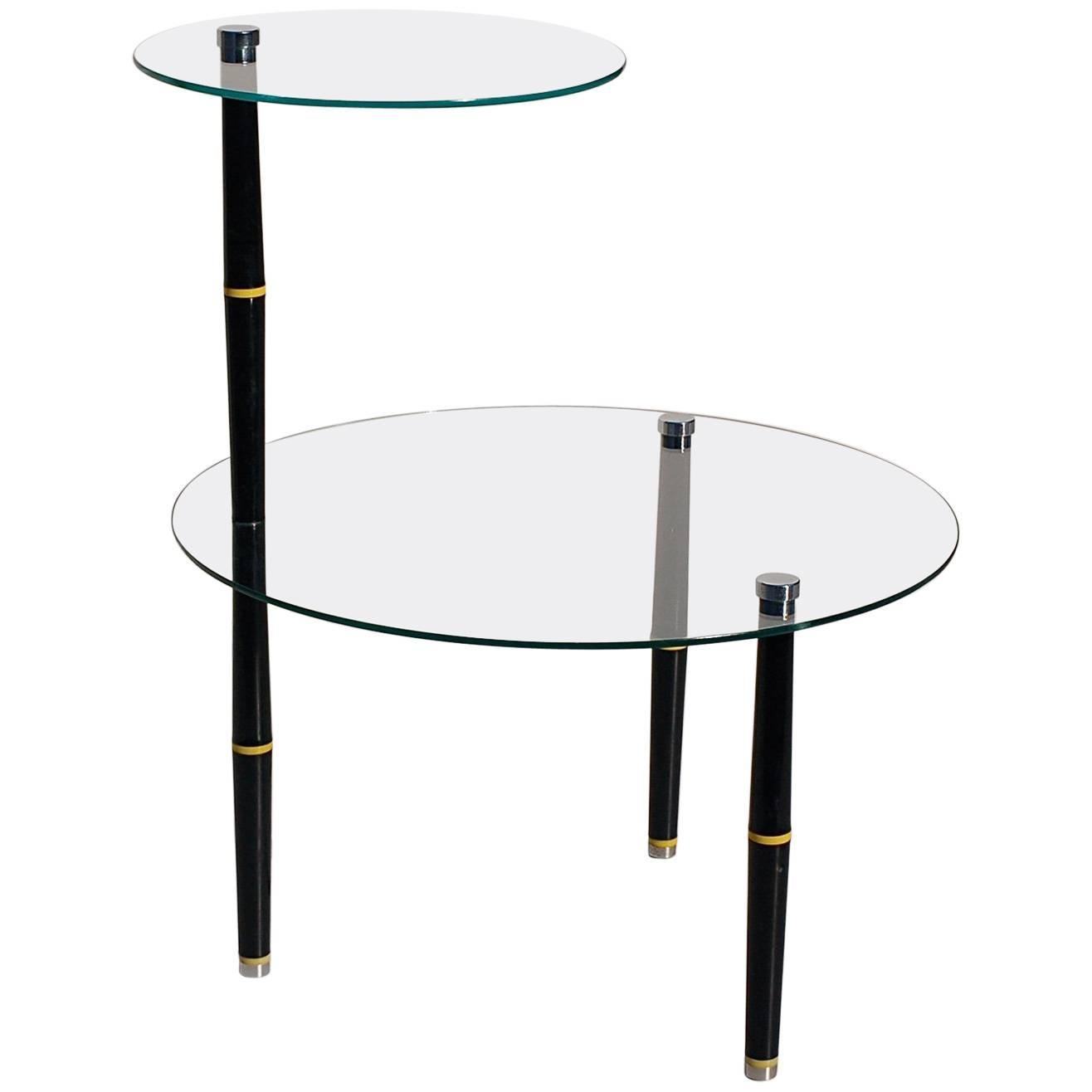 Glass Side Table with Black Colored Legs, Mid-20th Century, Italy
