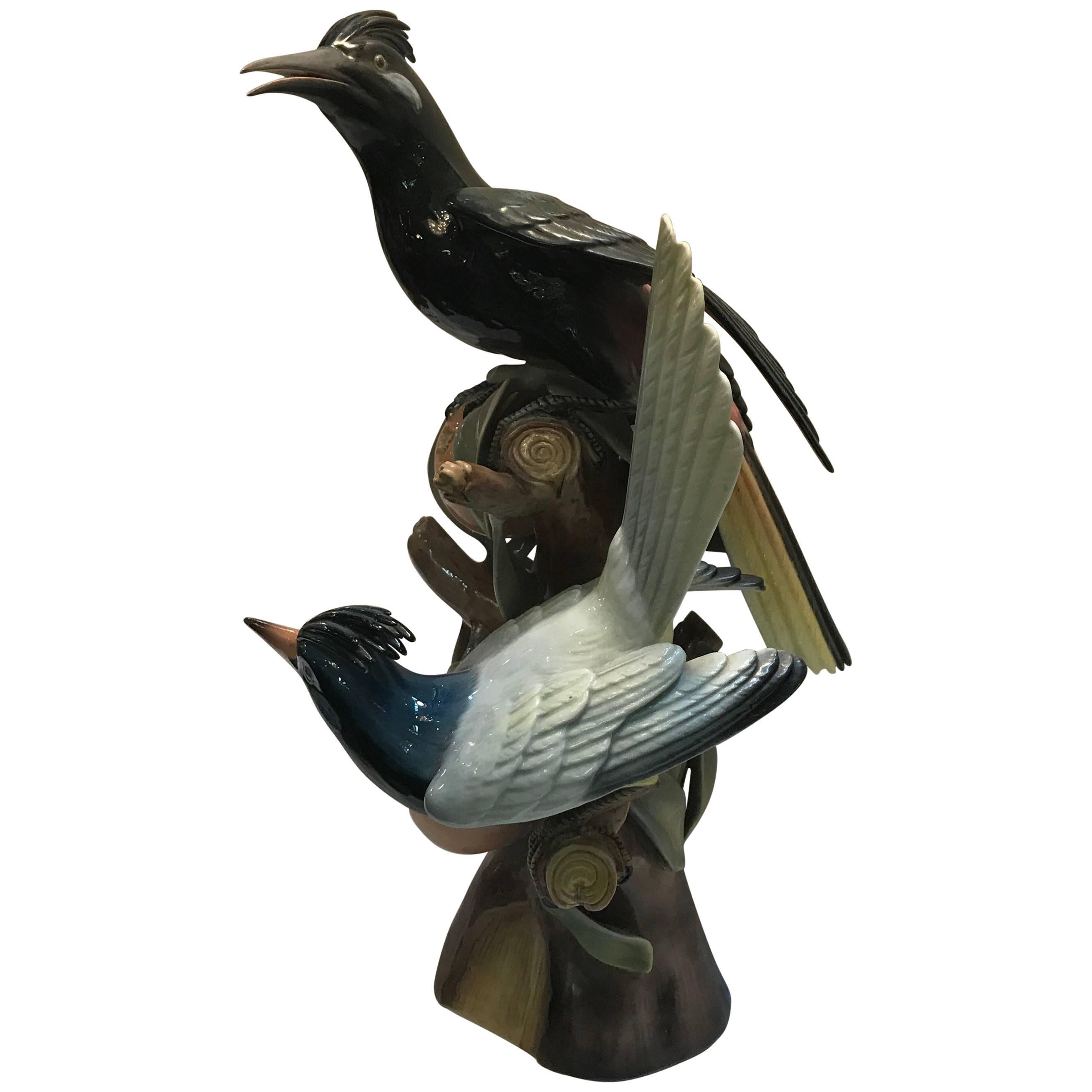 Portuguese Porcelain Sculpture of Hoope Birds by Vista Alegre
