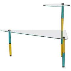 Vintage Triangular Glass Side Table with Bright Colored Legs, Mid-20th Century, Italy