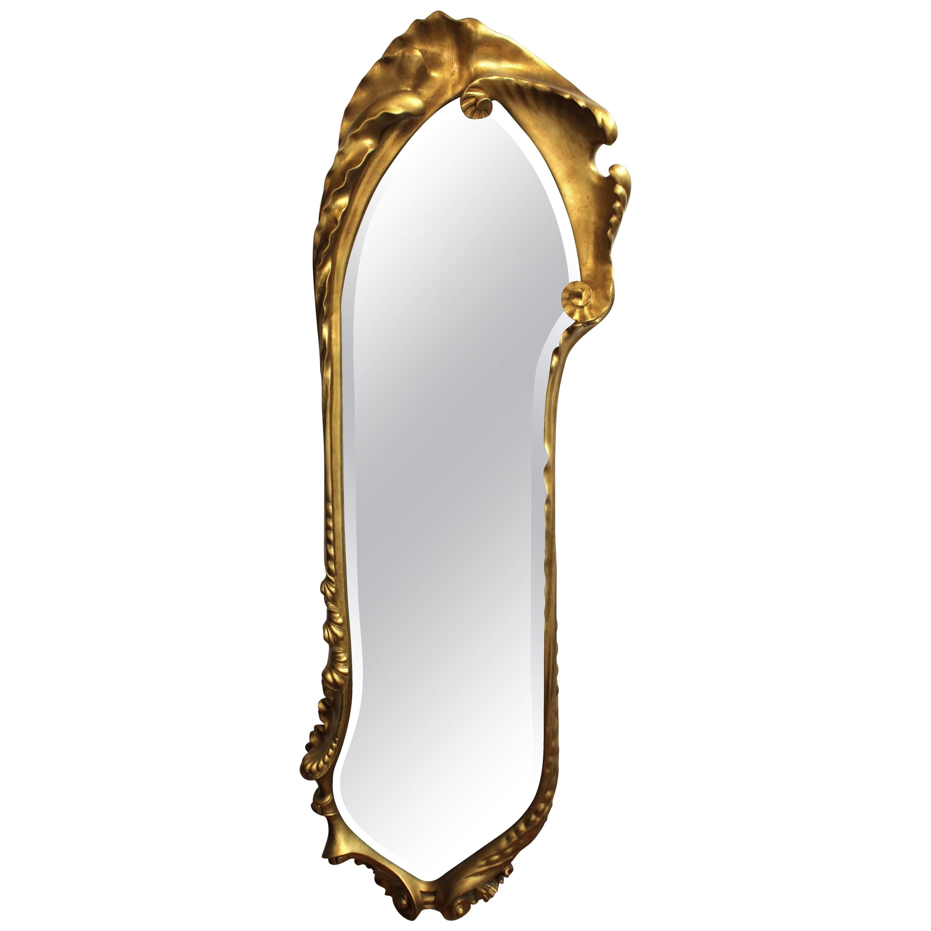 Monumental Full-Length Wall Mirror in Carved Giltwood Frame
