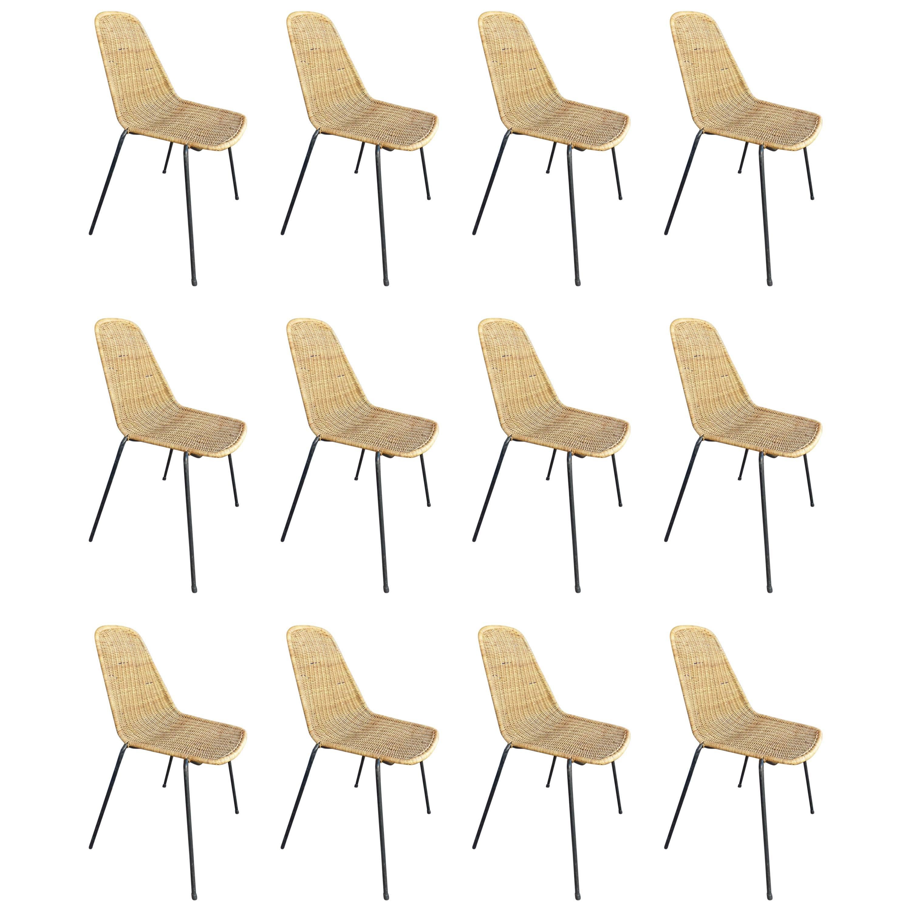 Huge Set of 12 Campo and Graffi Wicker Chair, circa 1960