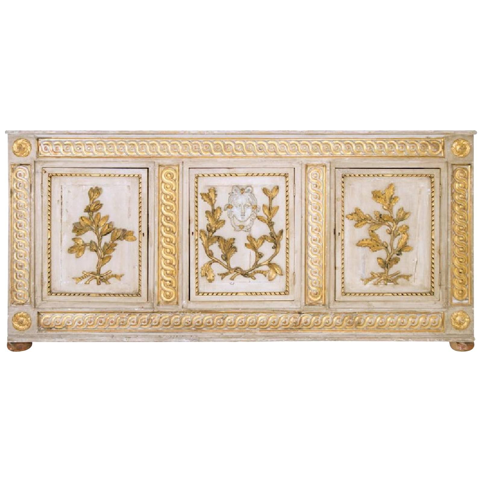 Period 18th Century Italian Neoclassical Sideboard Cabinet, Original Parcel-Gilt