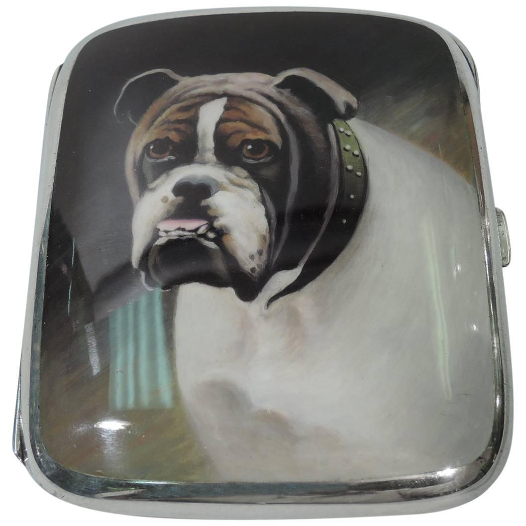 European Silver and Enamel Cigarette Case with Bulldog