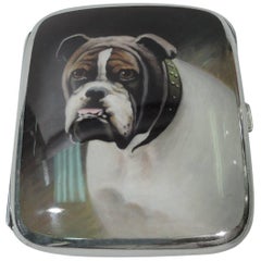 European Silver and Enamel Cigarette Case with Bulldog