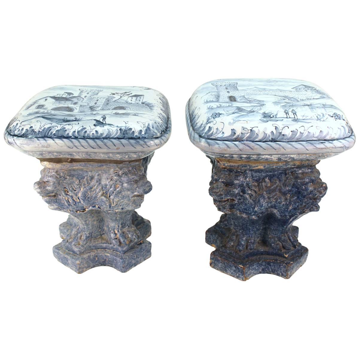Blue and White Painted Garden Stools