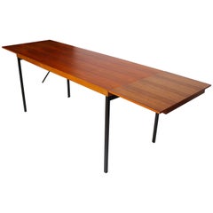 1960s German Modern Teak Dining Table with Metal Legs and Two Extension Leaves