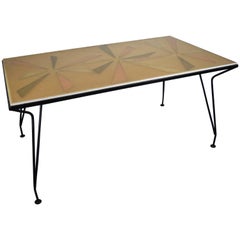 Vintage Maurizio Tempestini for Salterini Iron Patio Dining Table Custom Fiberglass Top