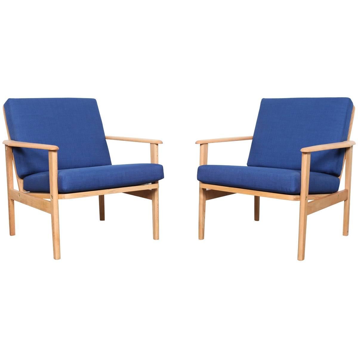 Pair of Mid-Century Modern Low Back Wood Framed Lounge Chairs