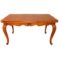 Louis XV Style Walnut French Country Dining Table, Parquetry Top, Two Extensions