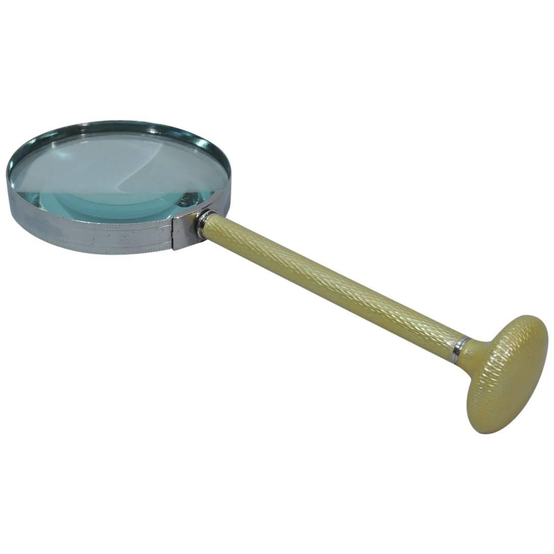 Striking Art Deco Magnifying Glass in Yellow Enamel