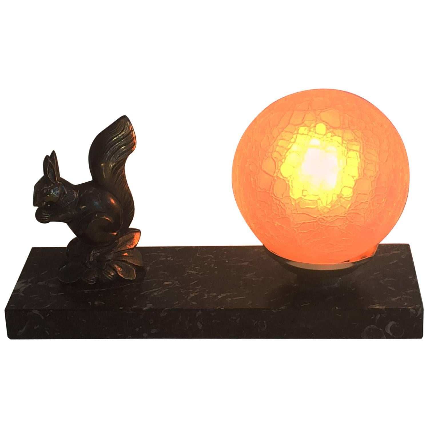 Art Deco French Mood Lamp with Squirrel