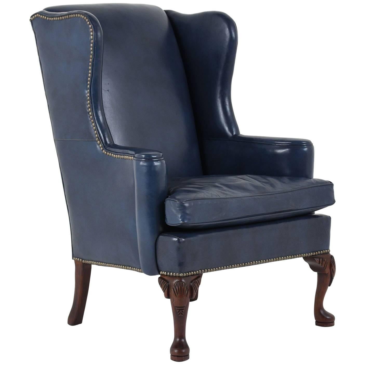 Regency-Style Wingback Leather Chair