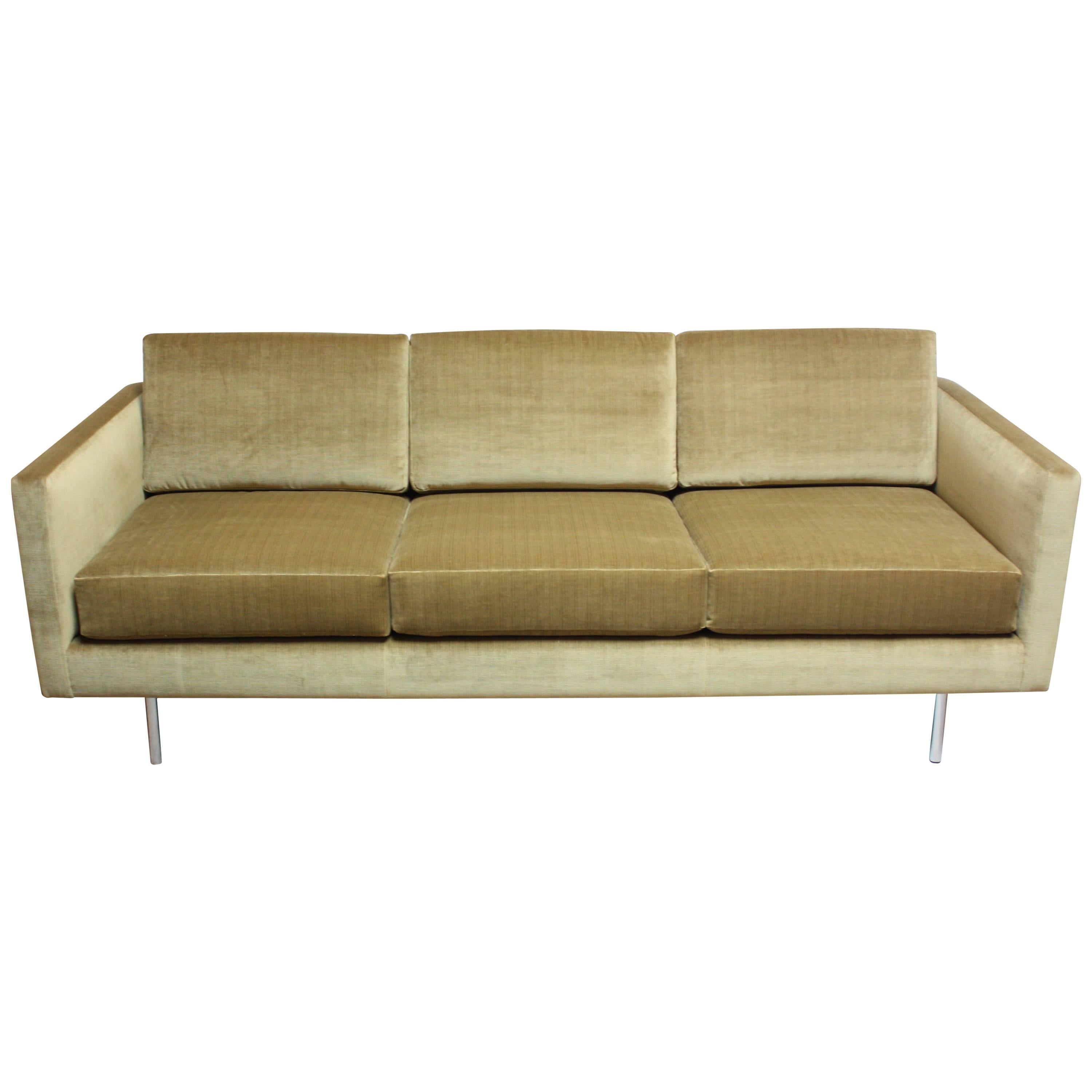 1960s Three-Seat Directional Sofa in Sage Velvet