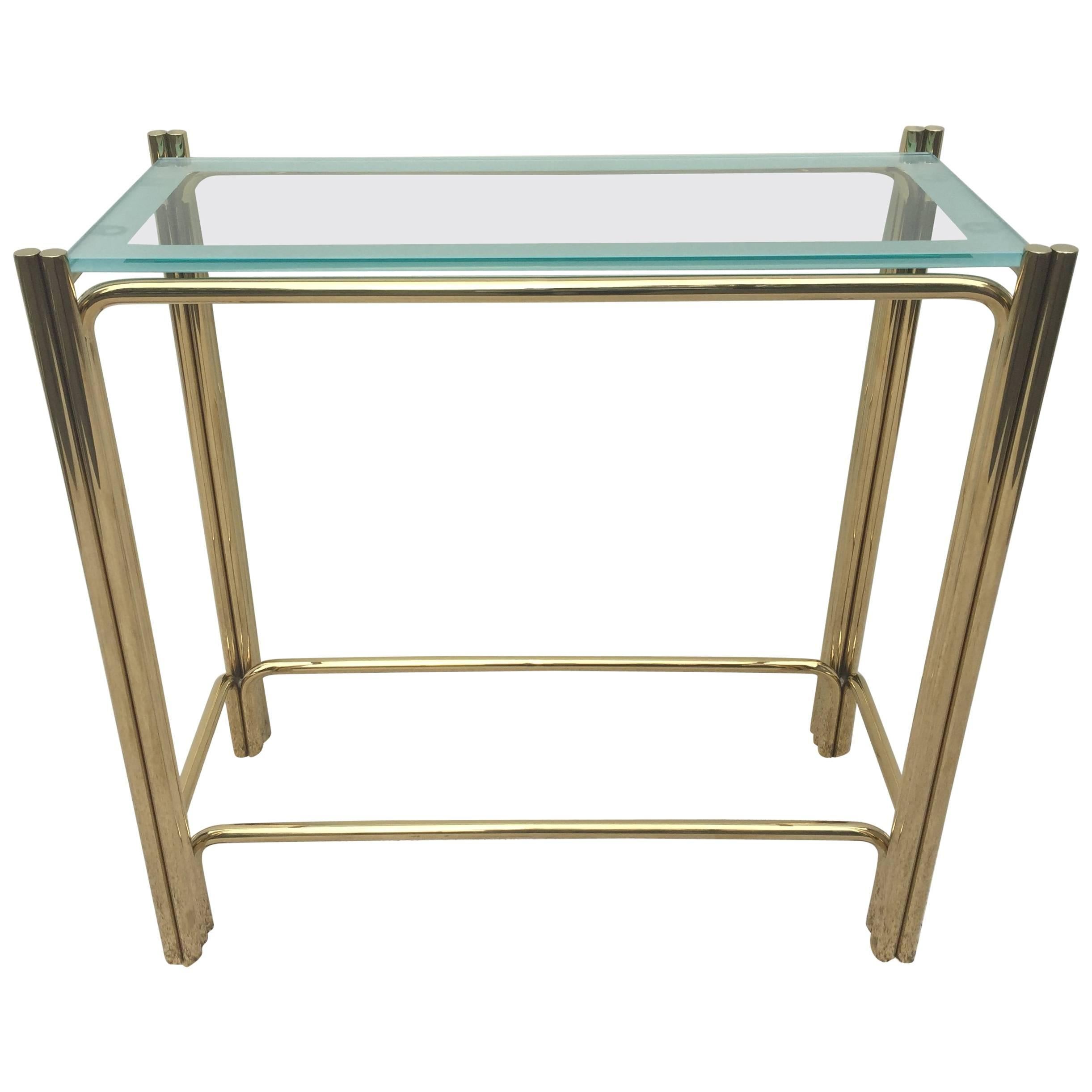Pair of Pace Solid Brass Glass Top Consoles or Sofa Tables