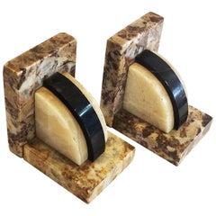 Art Deco Marble and Onyx French Bookends