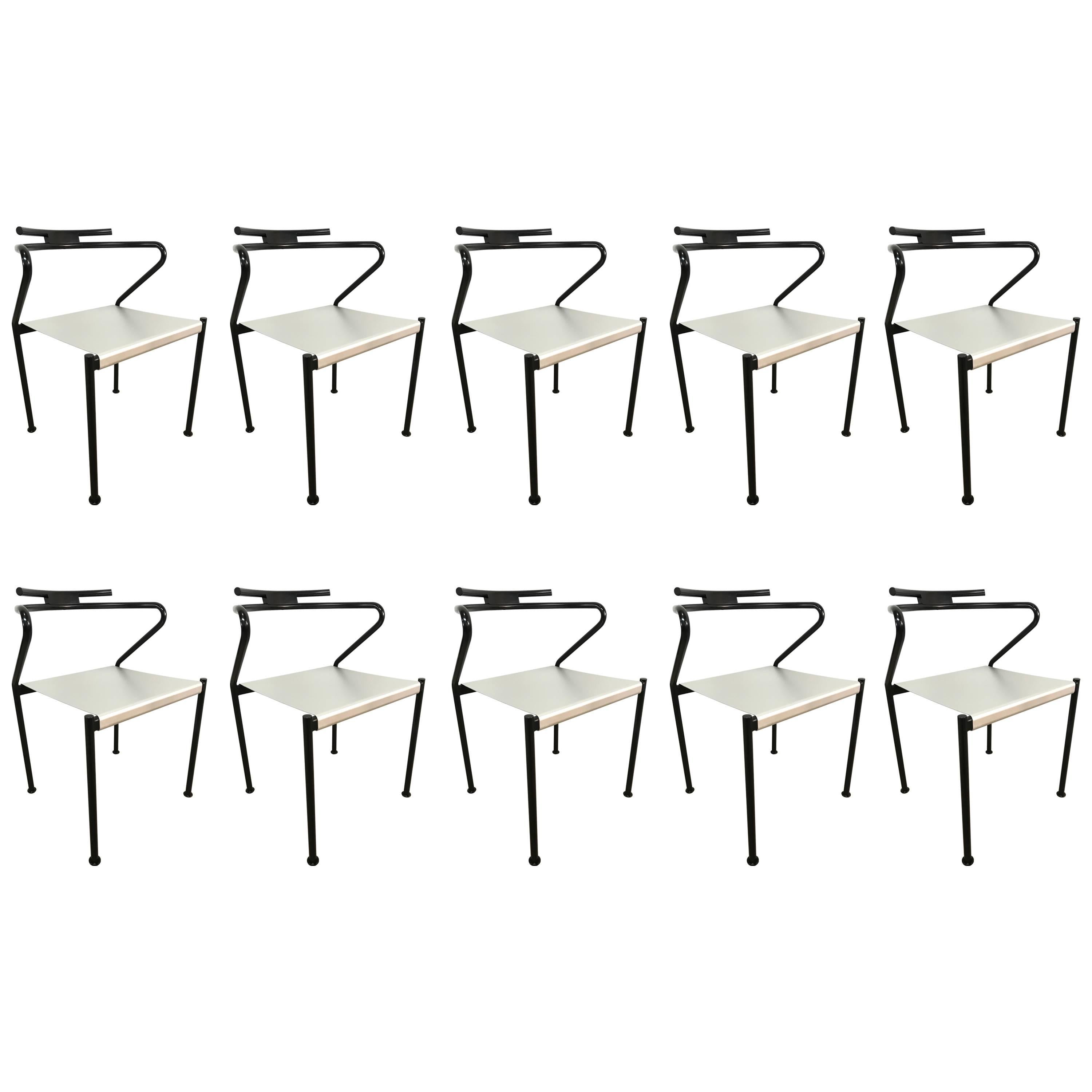 Set of Ten Post Modern Aluminum and Steel Dining Chairs by Cidue, Italy, 1980s