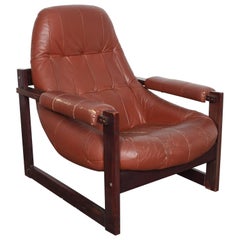 Percival Lafer MP-167 Brazilian Lounge Chair In Original Brown Leather