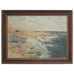 Peinture suédoise de paysage marin des années 1950