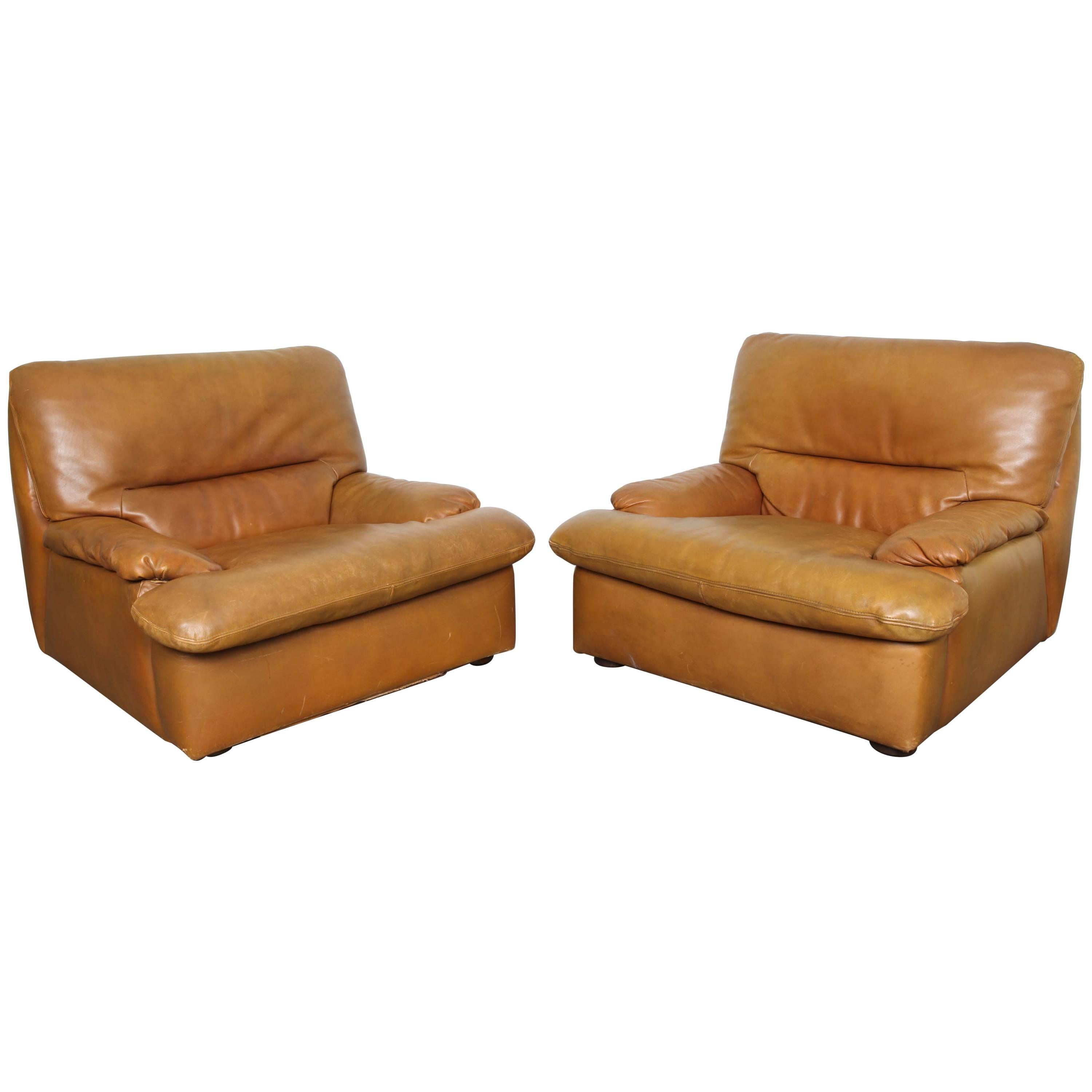 Pair of Leather Lounge Chairs by Gerard Guermonprez at 1stDibs