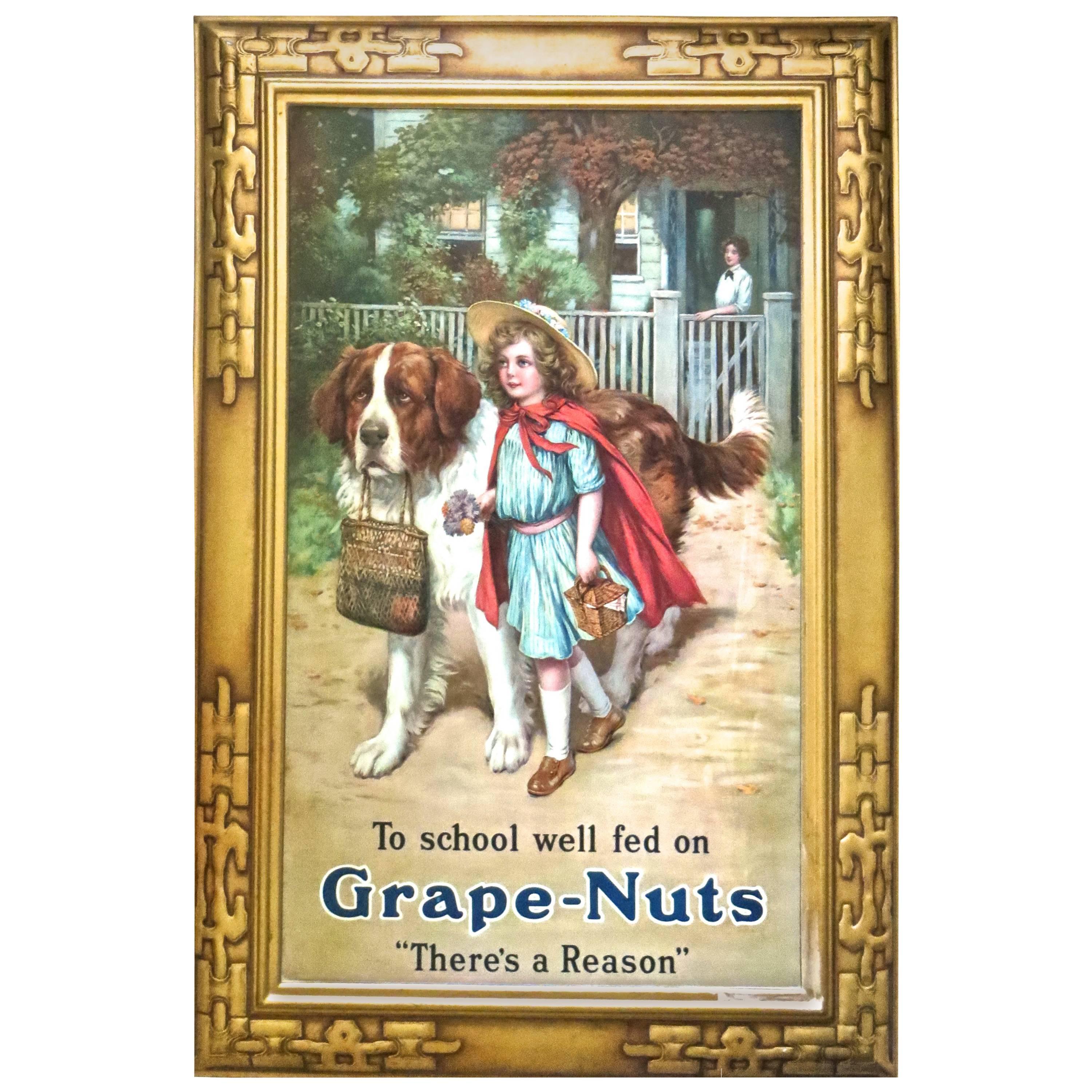 "Grape Nuts" Self Framed Tin Sign, circa 1912