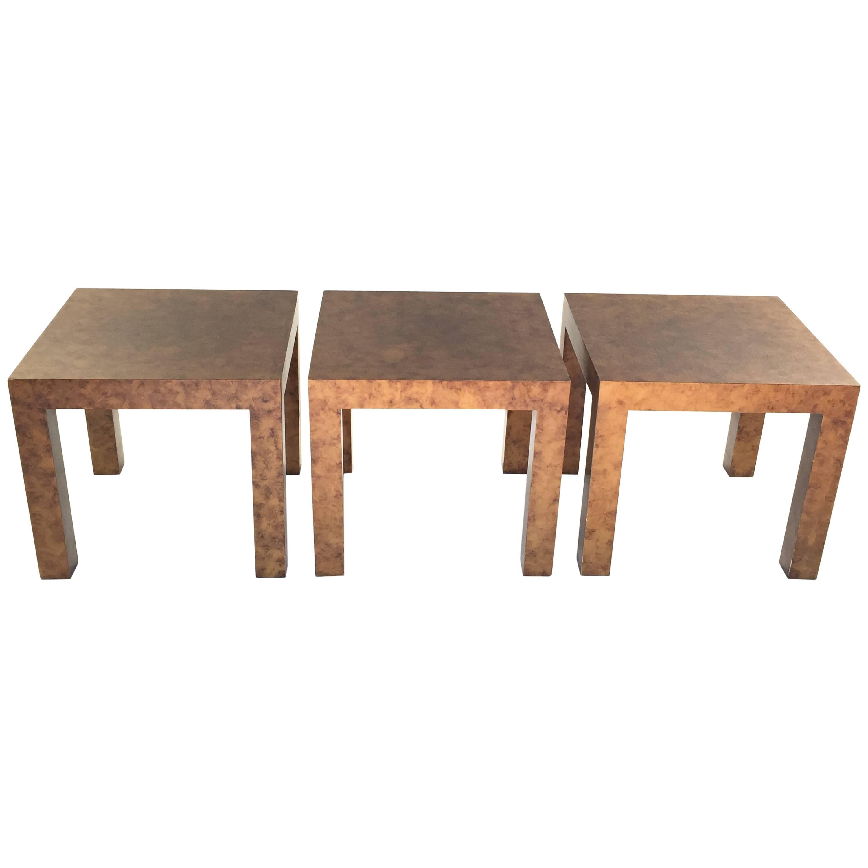 Trio of Burl Wood End Tables by Milo Baughman for Thayer Coggin For Sale