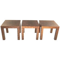 Trio of Burl Wood End Tables by Milo Baughman for Thayer Coggin