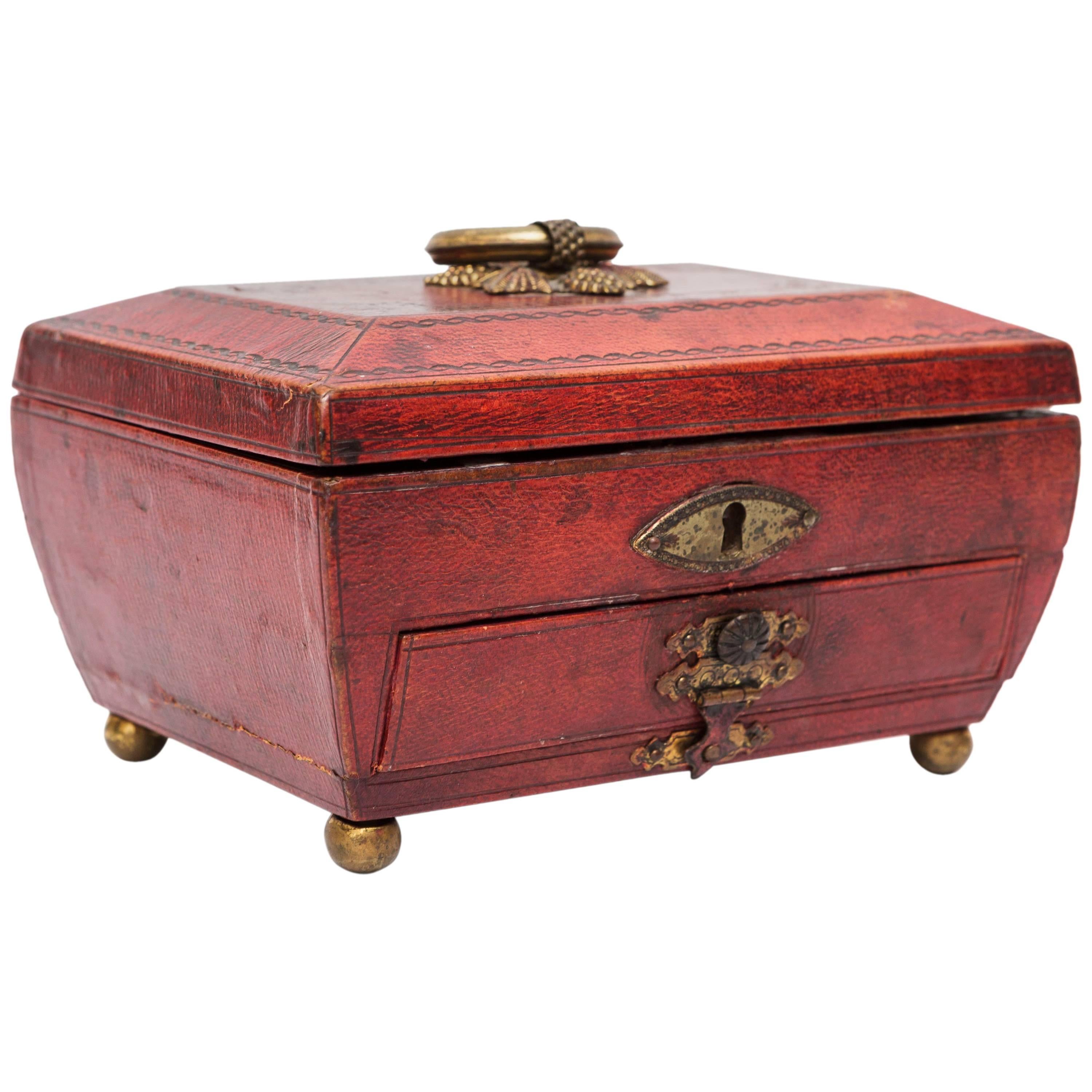 19th Century Georgian Moroccan Red Leather Box For Sale
