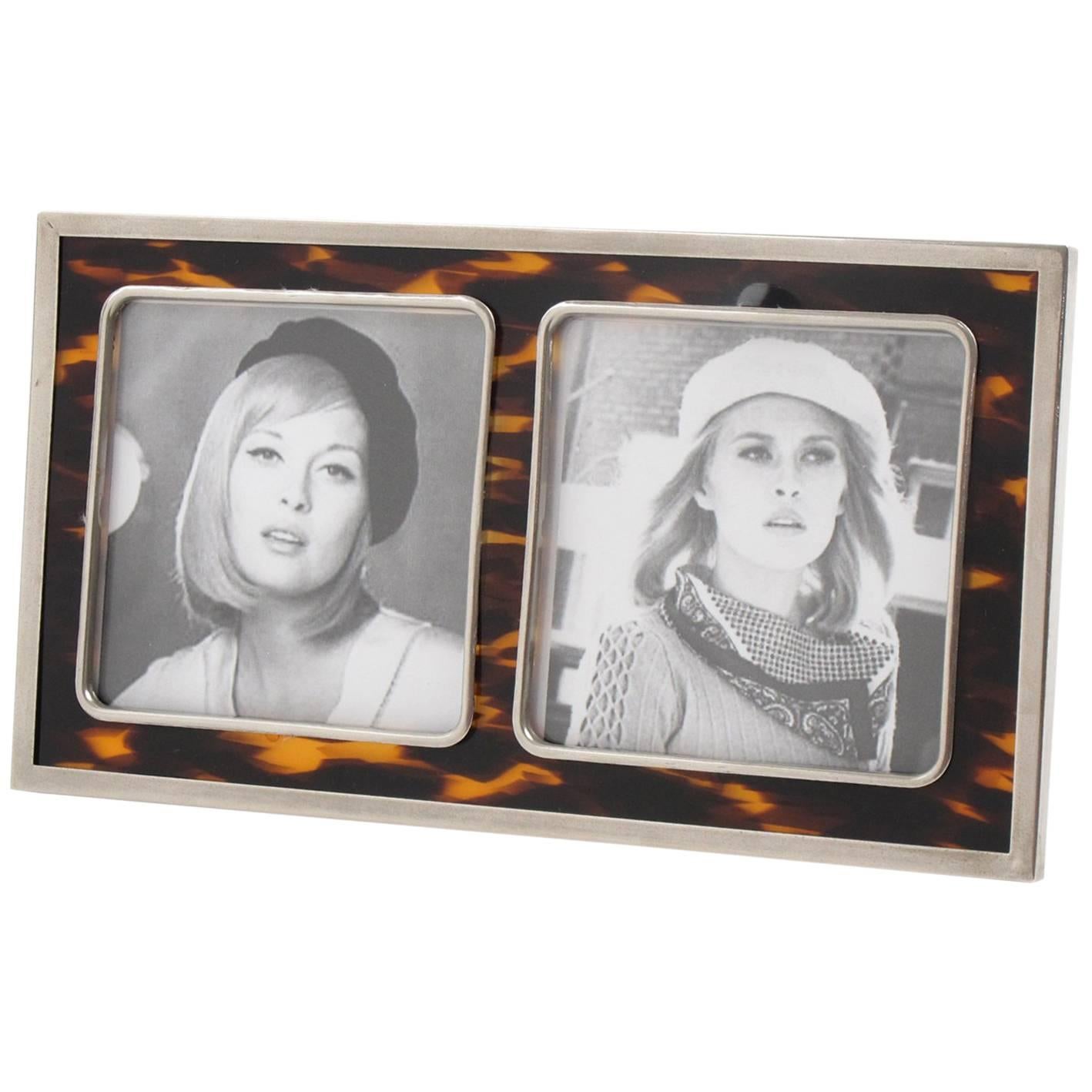 Tortoise-Like Celluloid and Chrome Picture Photo Frame, circa 1925