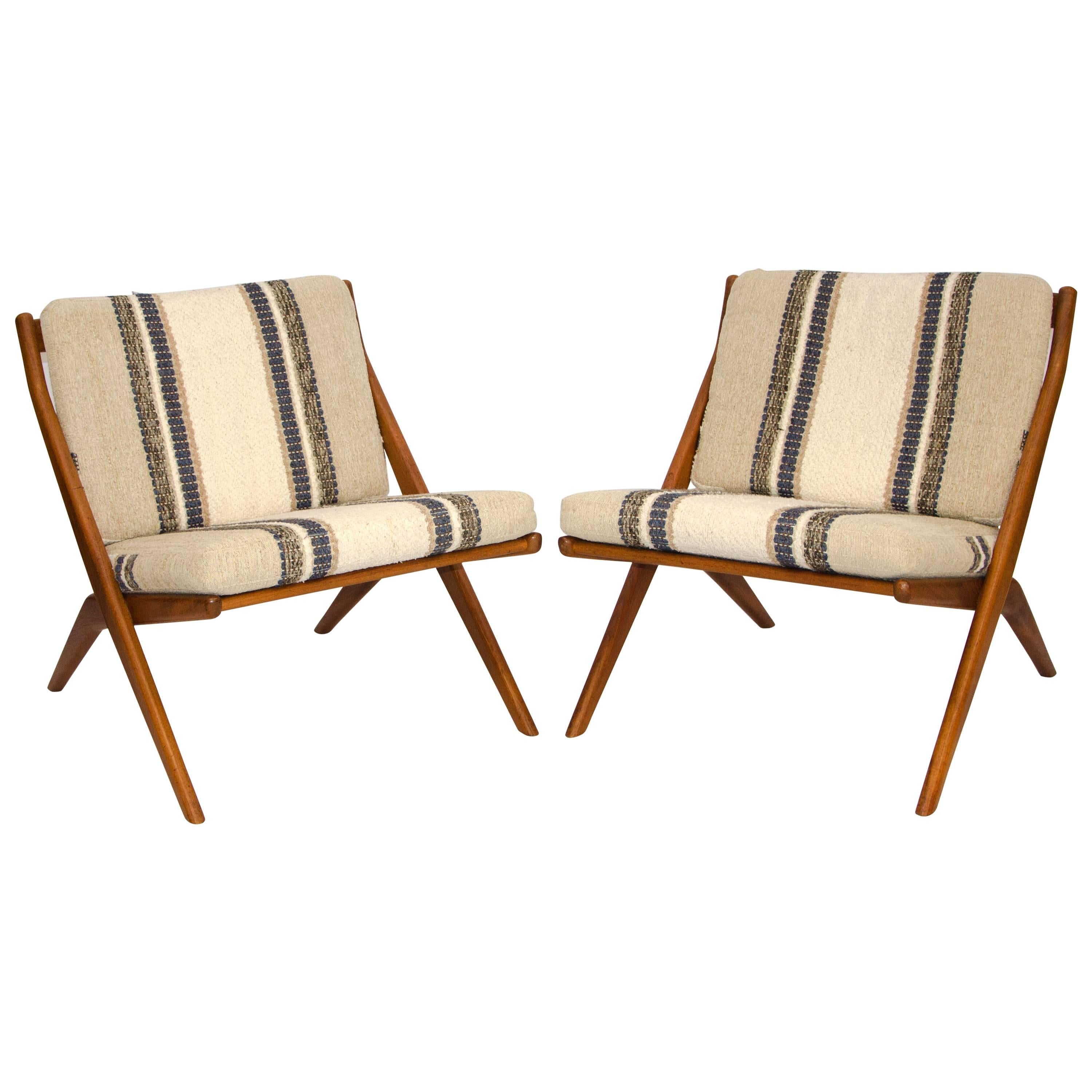 Pair of Teak "Scissor" Lounge Chairs by Folke Ohlsson for DUX