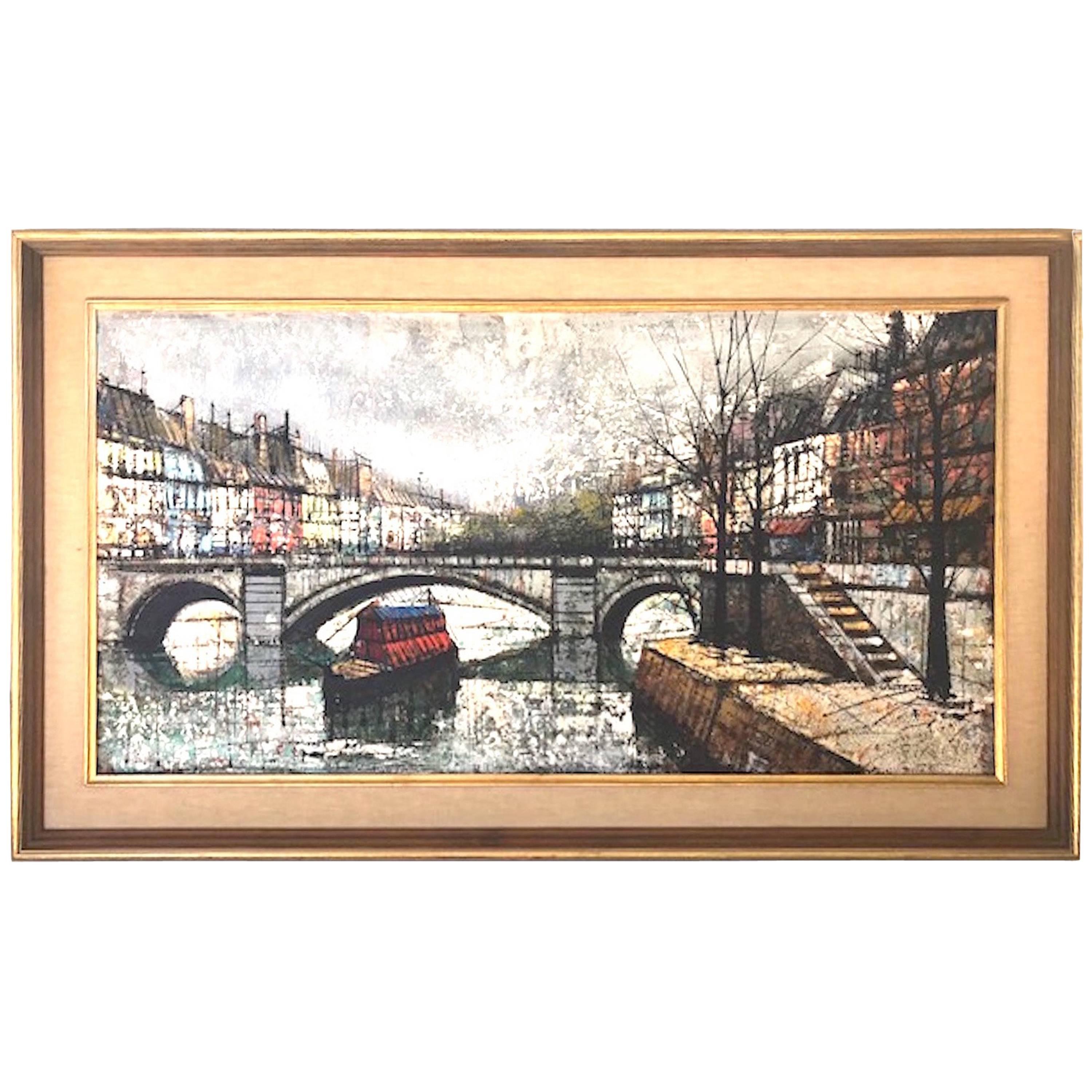Midcentury Painting "View Canal St. Martin", in the Style of Bernard Buffet For Sale