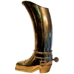 Vintage French Solid Brass Riding Boot Umbrella Stand