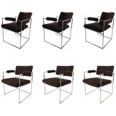 Set of Six Chrome Armchairs by Milo Baughman for Thayer Coggin