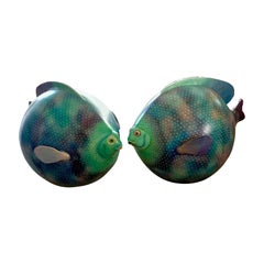 Pair of Signed Ceramic Fish Sculpture by Mexican Artist Sergio Bustamante