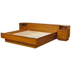 Retro Scandinavian Modern King Teak Platform Bed with Nightstands
