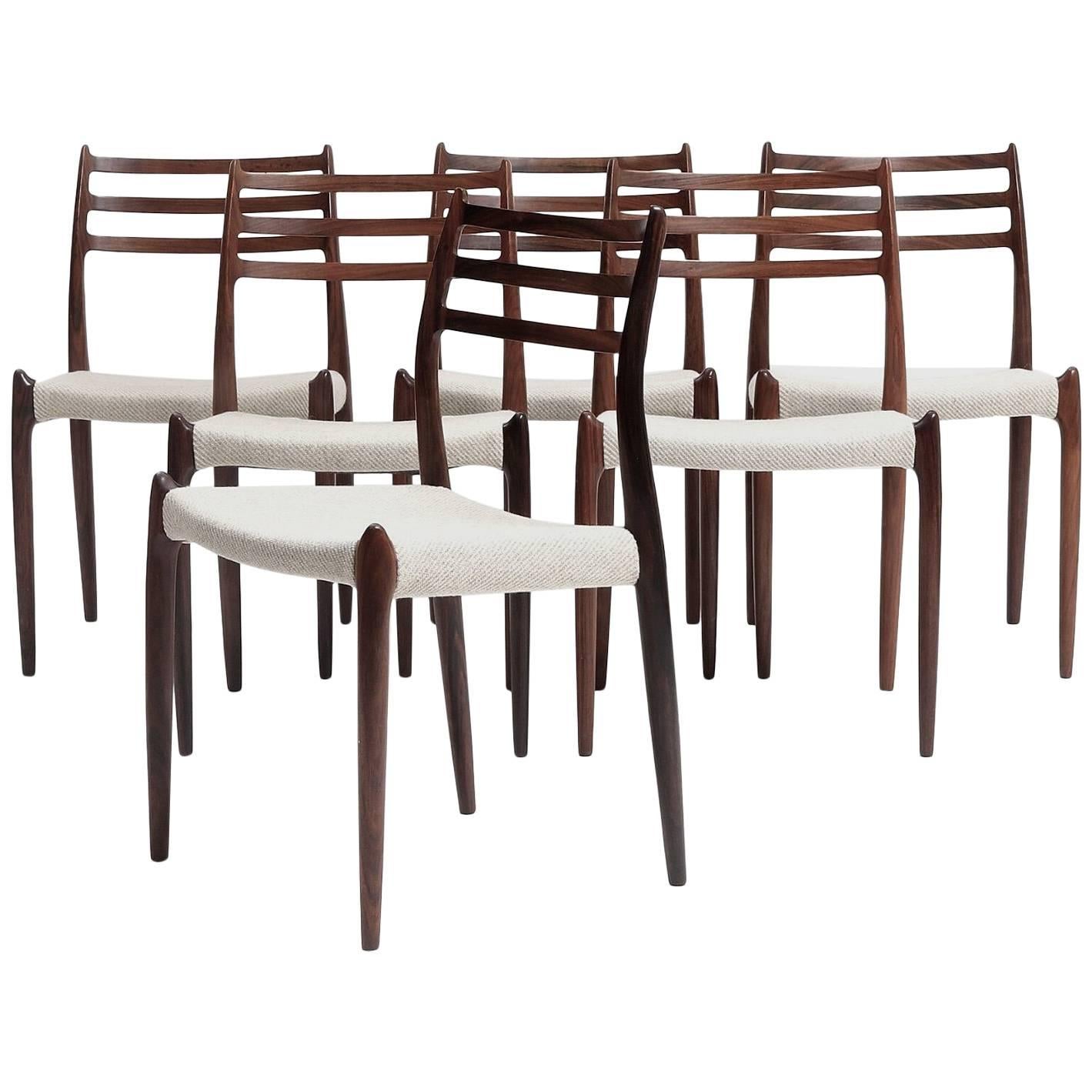 Set of Six Niels O Moller Model #78 Rosewood Dining Chairs, Denmark, 1960s