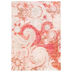 Handmade Contemporary Rug in Silk and Wool Red and Beige Shades
