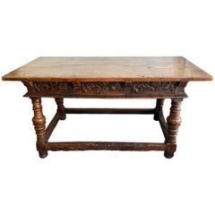 Antique 17th Century North Spanish Three-Drawer Walnut Table