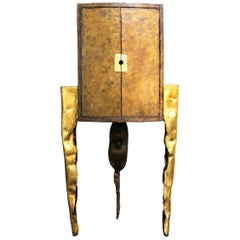 Three Legs Bar Cabinet Made in Cargo Tole with Gold Leaf