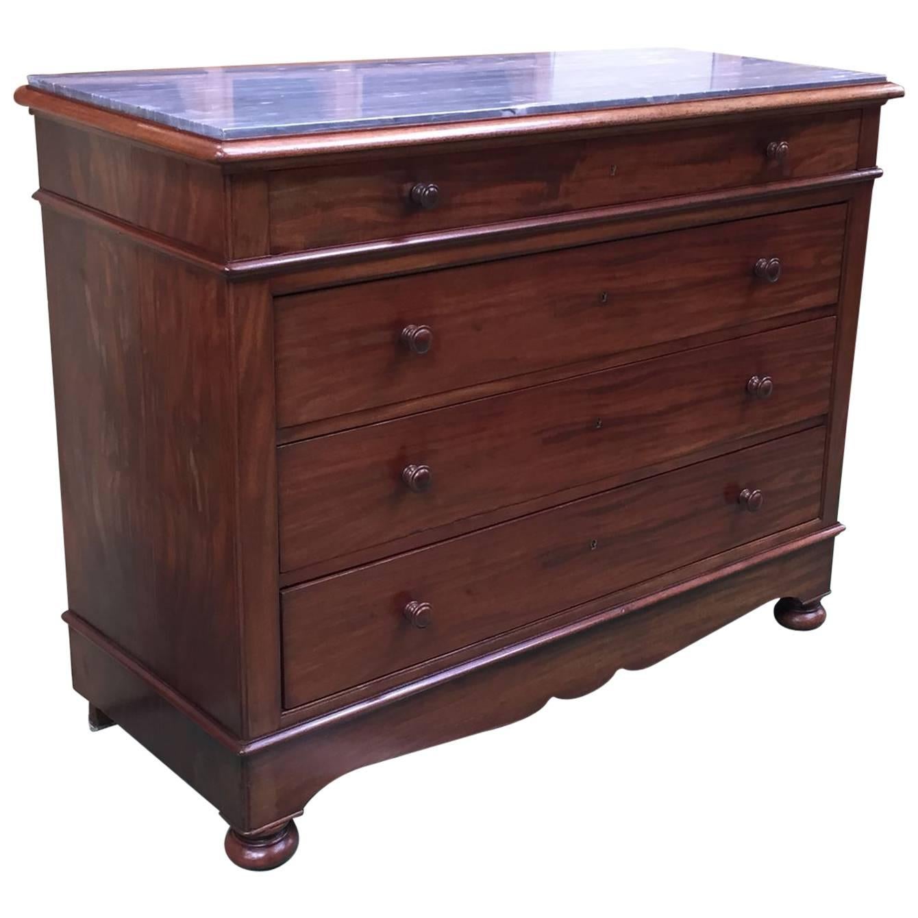 19th Century Louis Philippe Mahogany Marble Chest