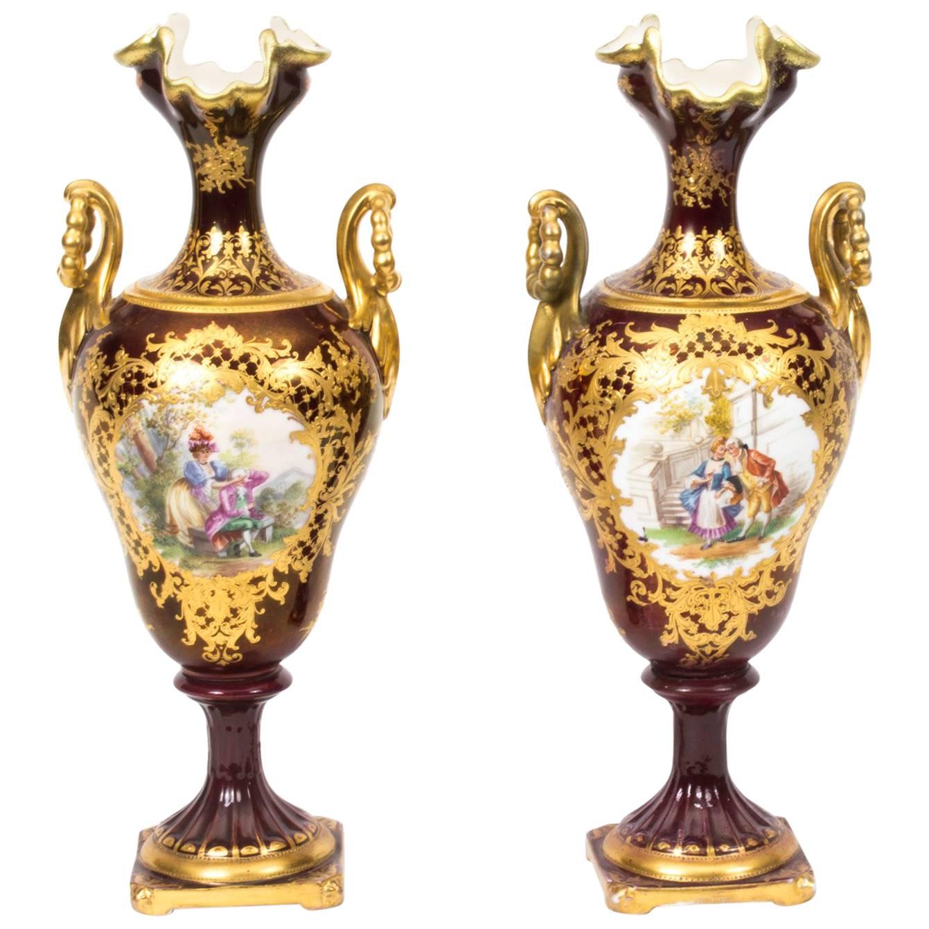 19th Century Pair of Helena Wolfsohn Dresden Porcelain Vases