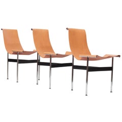 Laverne International Mid-Century modern T Chairs in Natural Cognac Leather