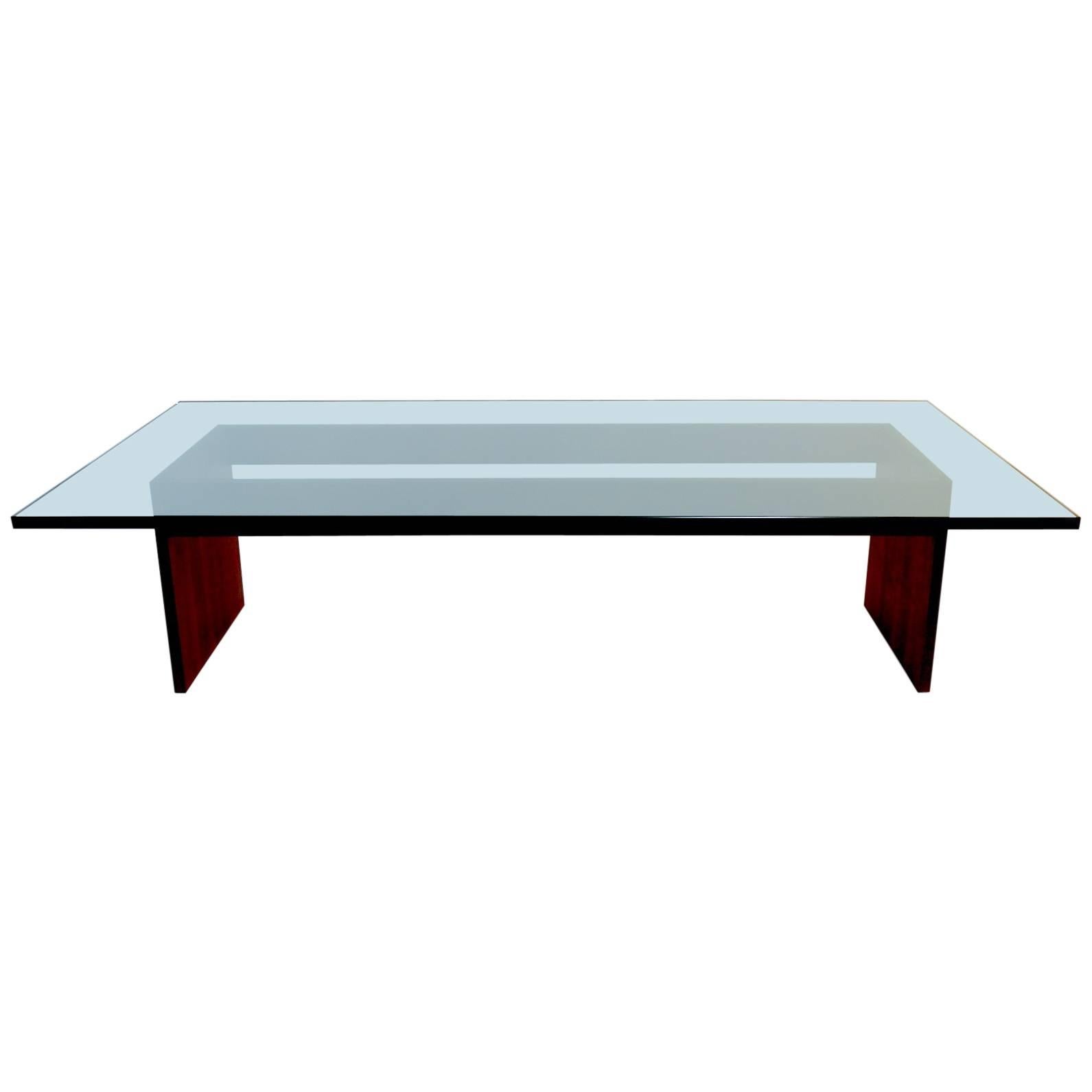 Custom Minimalist Wood and Glass Coffee Table
