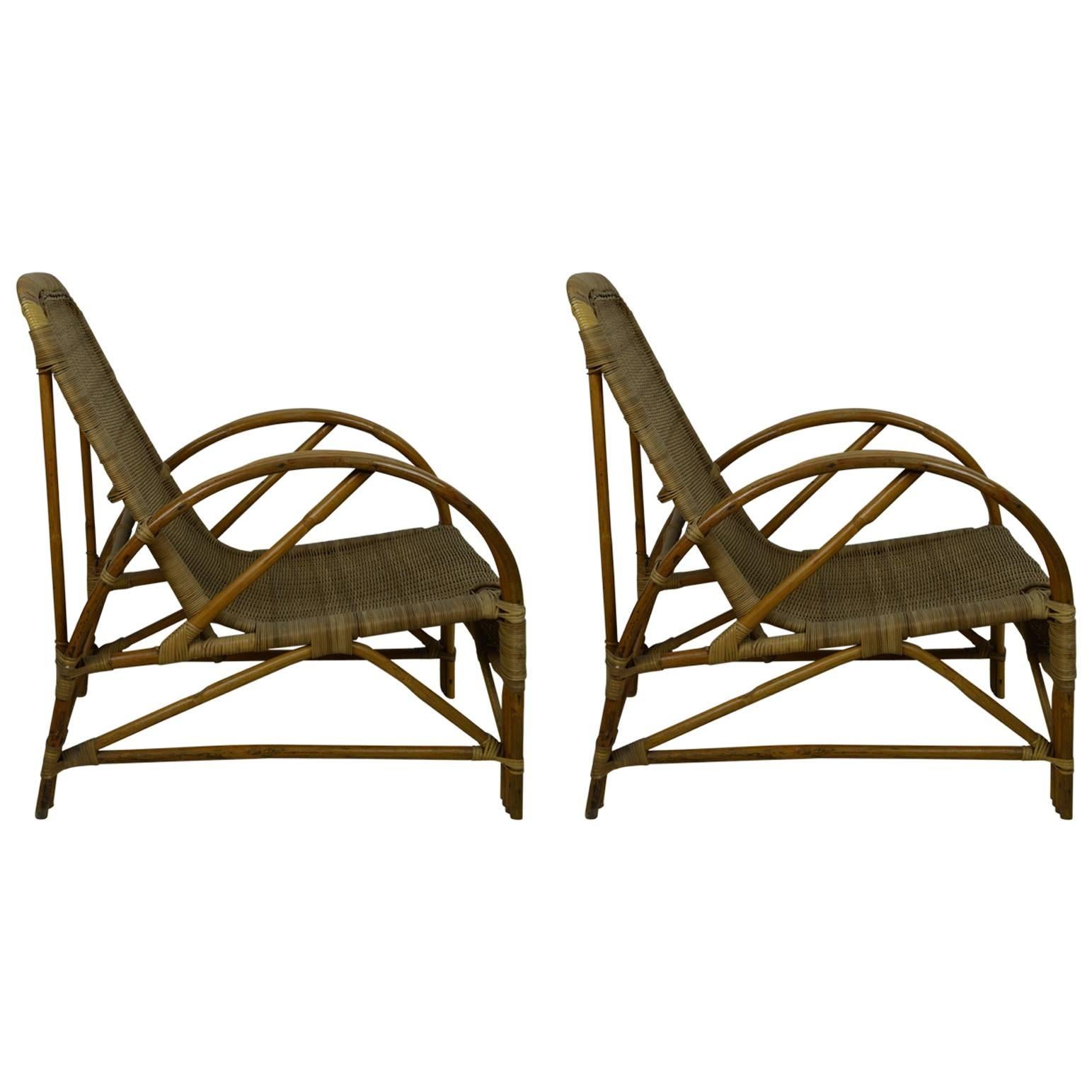 Pair of Vintage Midcentury Bamboo and Rattan Chairs