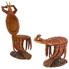 Pair of Italian Crab-Form Grotto Chairs, Attributed to Pauly et Cie, Venice