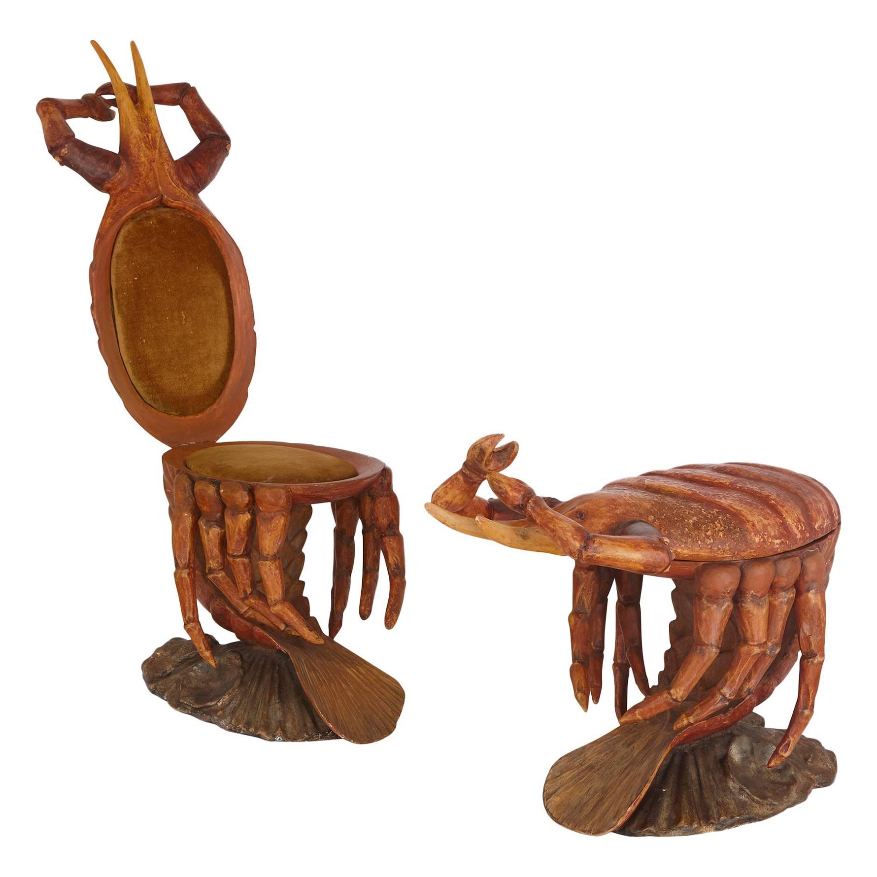 Pair of Italian Crab-Form Grotto Chairs, Attributed to Pauly et Cie, Venice For Sale