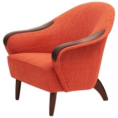 Fauteuil club tapissé et en cuir, environ 1960