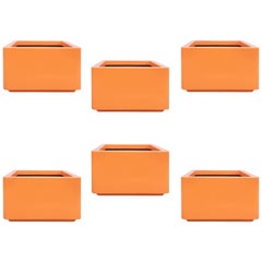 Six Vintage Contemporary Orange Indoor/Outdoor Fiberglass Planters