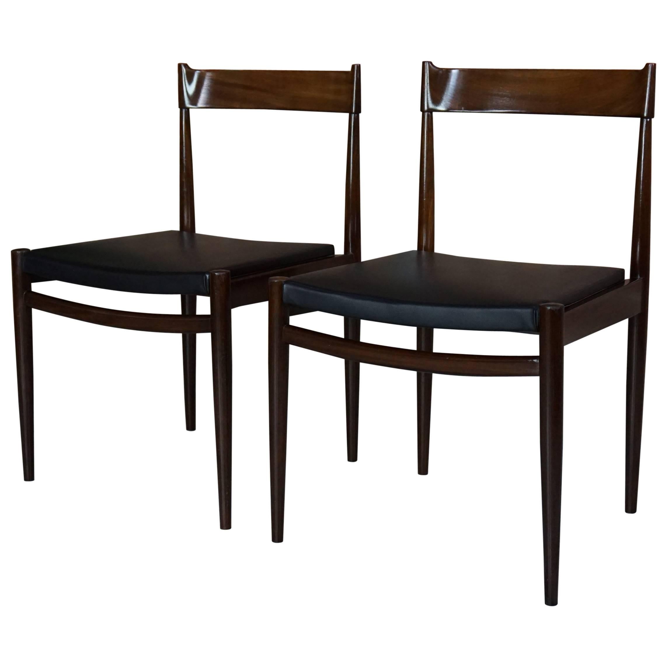 Pair of Teak Chairs and Faux Black Leather Design from the 1950s