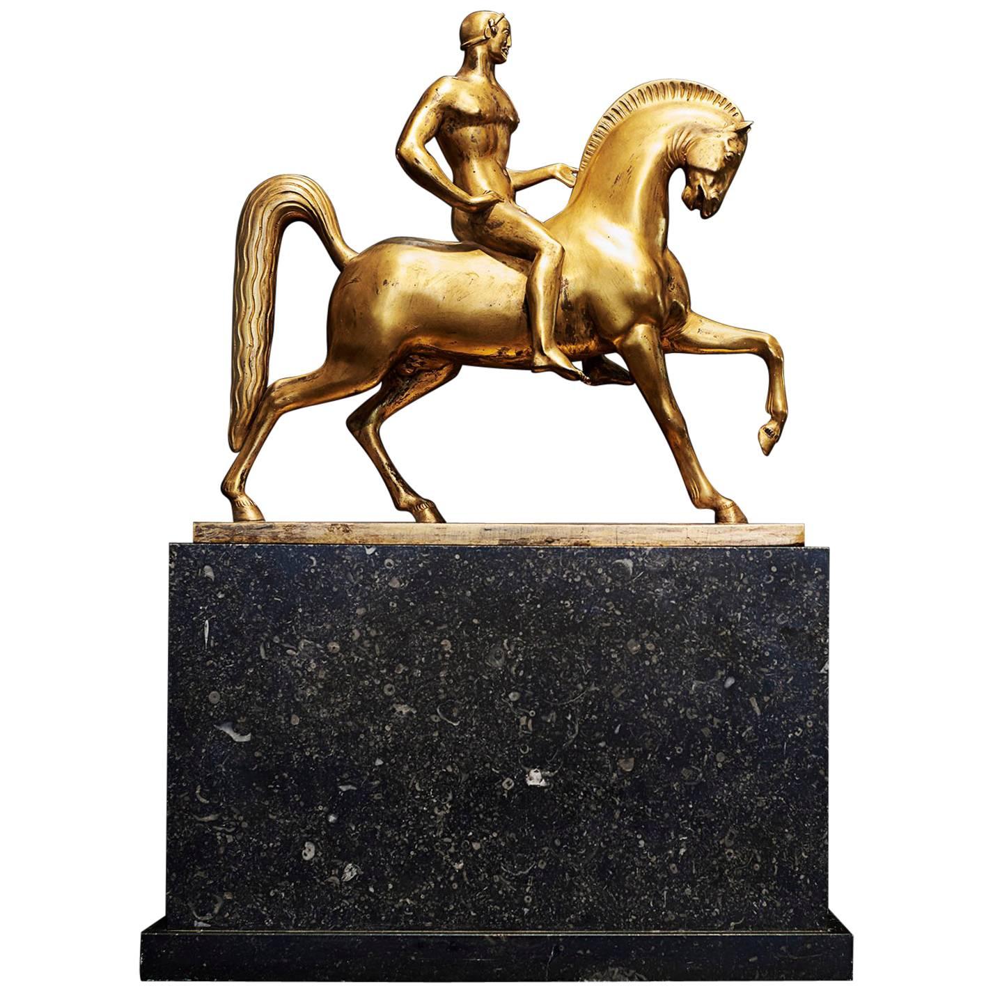 Fine Johannes C. Bjerg Gilded Bronze Sculpture, circa 1917 For Sale